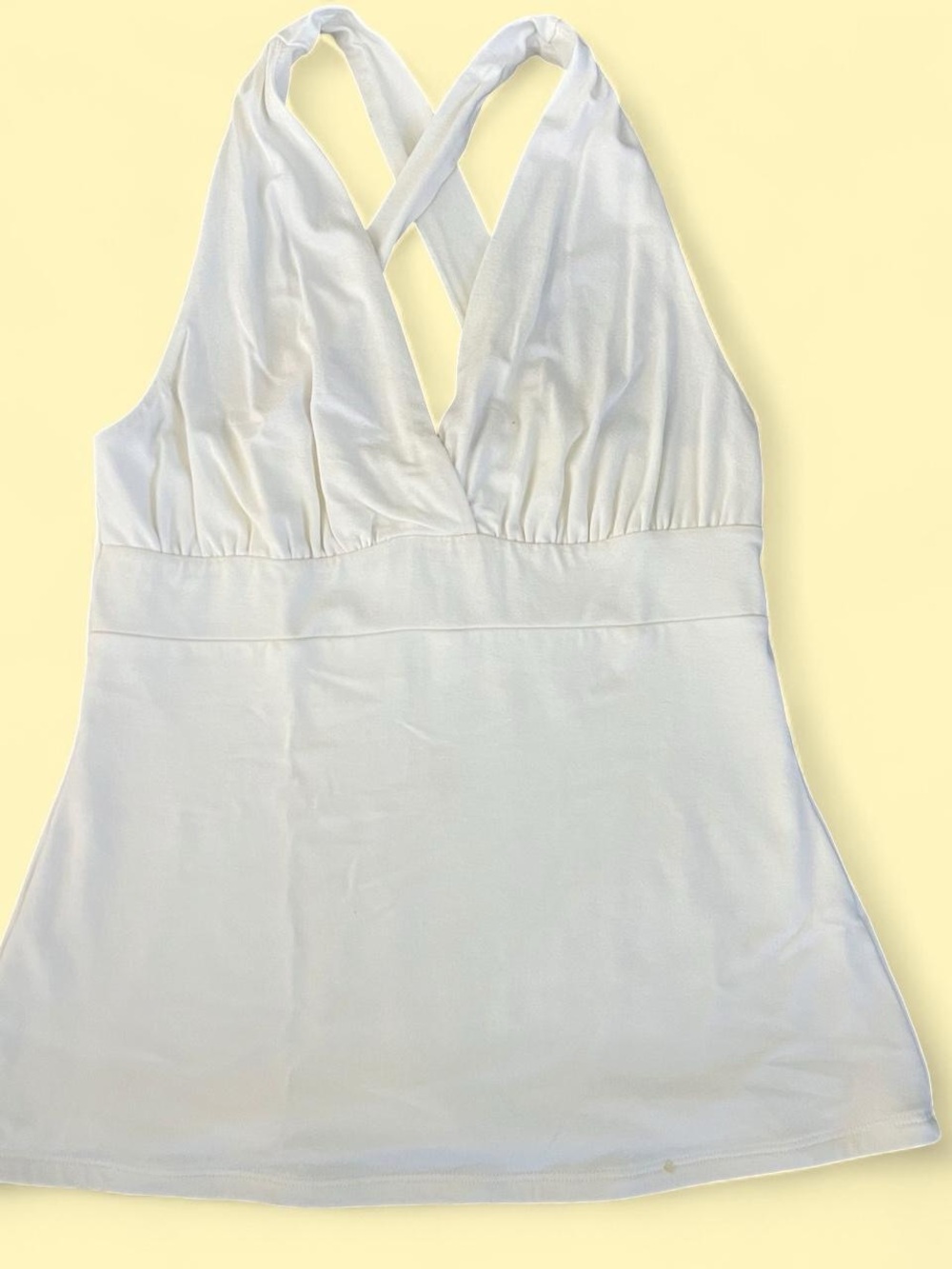 Y2K White House Black Market White Crisscross Halter Babydoll Blouse